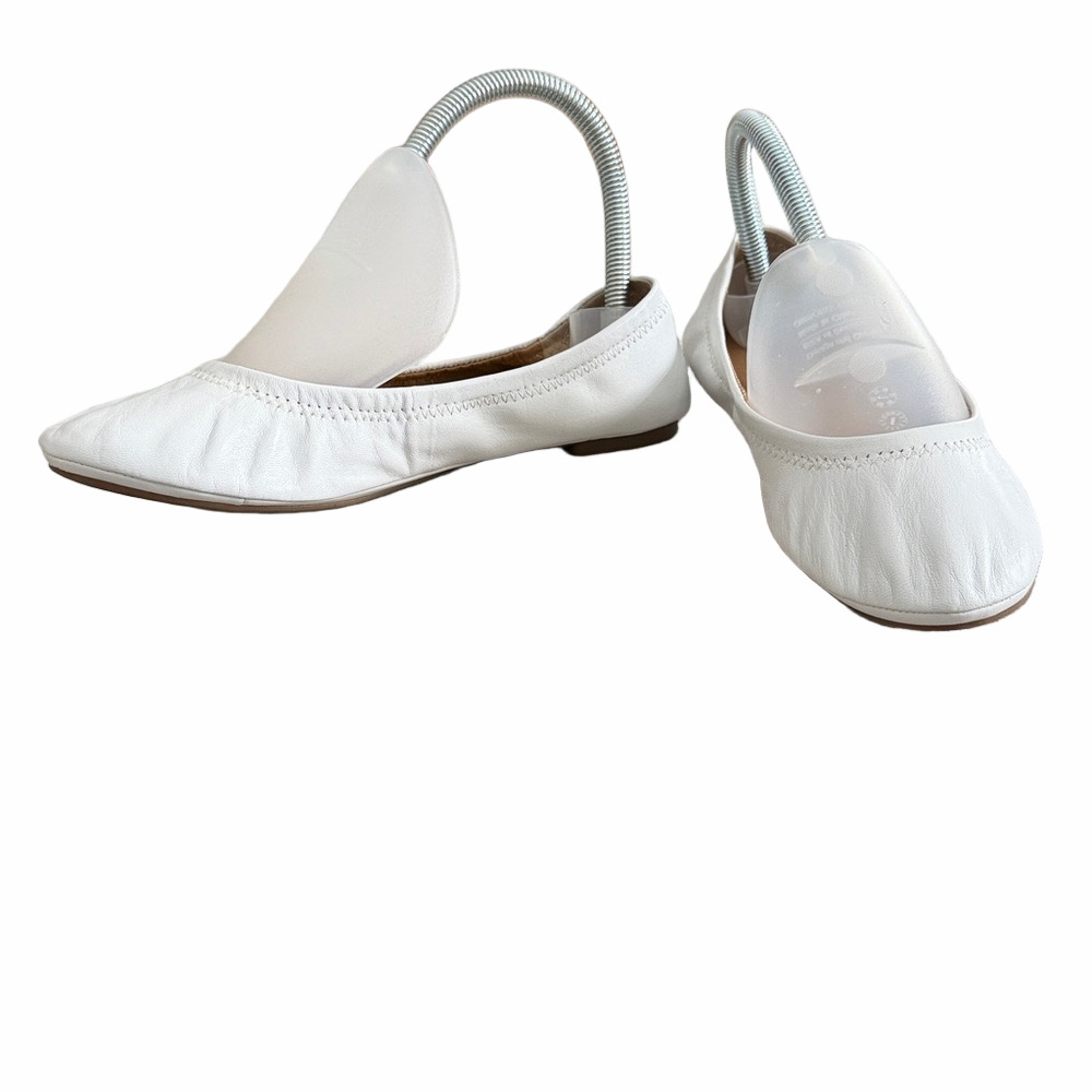 White Women's Leather Pointed Ballet Flats